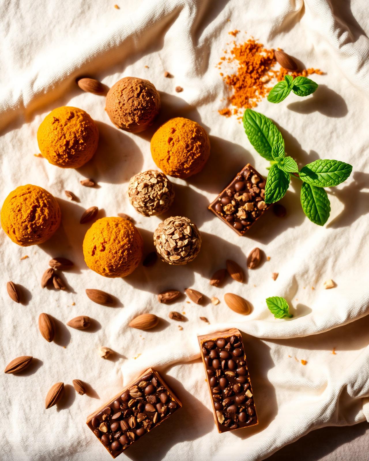 Artisanal Ayurvedic protein snacks with almonds and cardamom